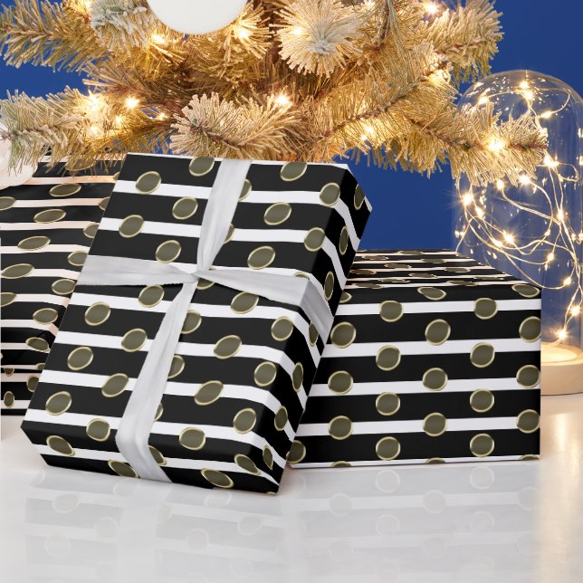 Chic svartvit guld rand och polka dots presentpapper (Helgdagar)