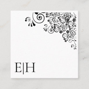 Chic Svartvit monogram Blommigt Rulla Fyrkantigt Visitkort