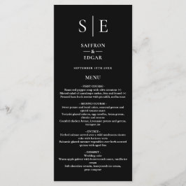 Chic Svartvit monogram Bröllop-middag Meny
