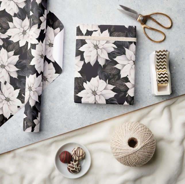 Chic svartvit poinsettia presentpapper (Hantverk)