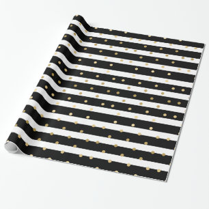 Chic Svartvit Rand med Guld Polka dots Presentpapper