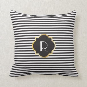Chic svartvit randguldMonogram Kudde