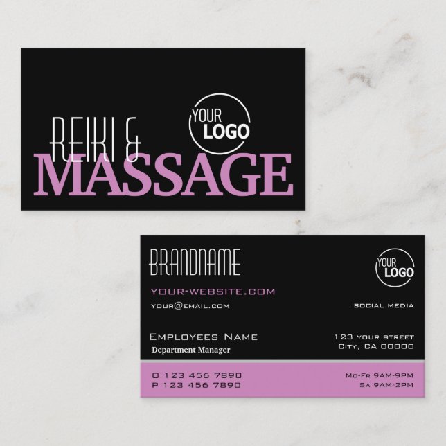 Chic Svartvit Rosa och vit enkel Snyggt med Logoty Visitkort (Fram/baksida)