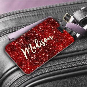 Chic Svartvit svart glitter monogram Bagagebricka