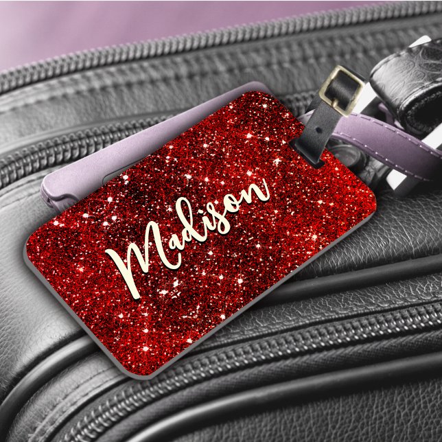 Chic Svartvit svart glitter monogram Bagagebricka (Skapare uppladdad)