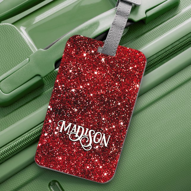 Chic Svartvit svart glitter monogram Bagagebricka (Skapare uppladdad)
