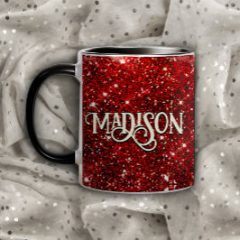 Chic Svartvit svart glitter monogram Mugg
