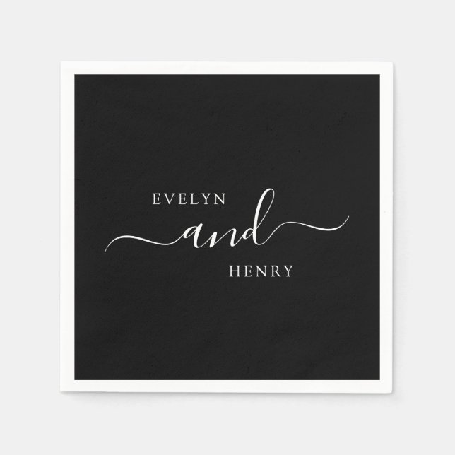 Chic Svartvitt minimalistiskt Bröllop Pappersservett (Framsidan)
