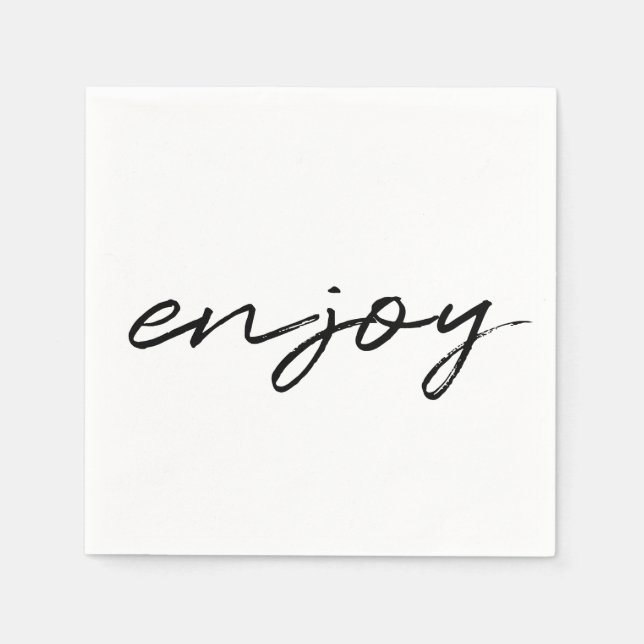 Chic Svartvitt minimalistiskt skript "njut" av Par Pappersservett (Framsidan)