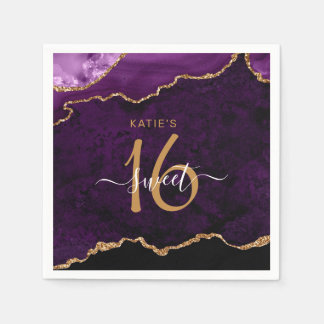 Chic Sweet 16 Lila Guld Agate Custom Name Party Pappersservett