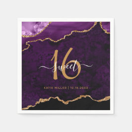 Chic Sweet 16 Lila Guld Agate Custom Name Party Pappersservett