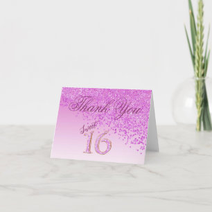 Chic Sweet 16 Rosa Glitter Tacksam Tack Kort