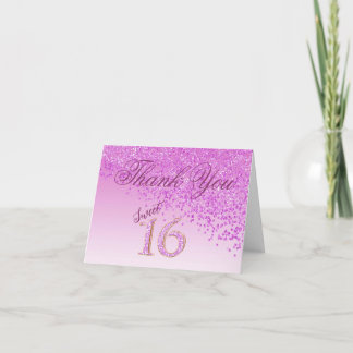 Chic Sweet 16 Rosa Glitter Tacksam Tack Kort