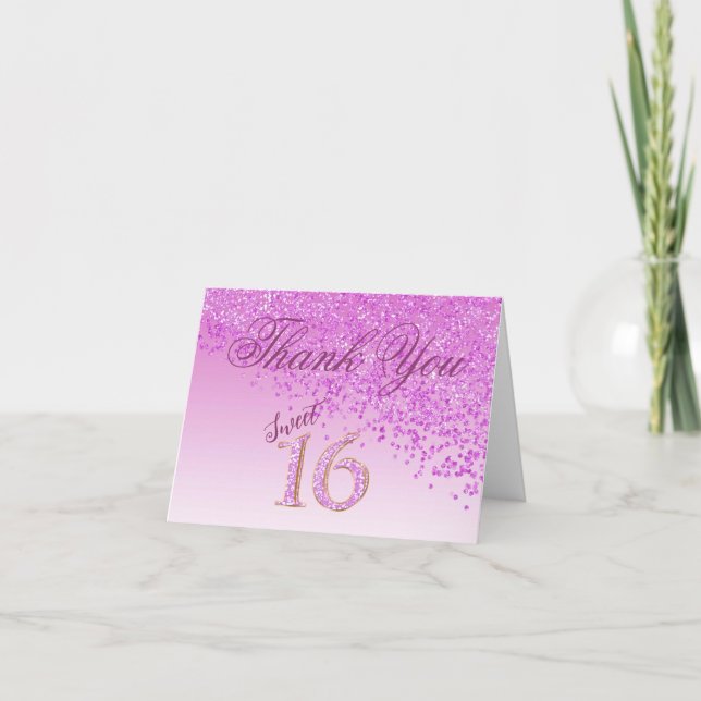 Chic Sweet 16 Rosa Glitter Tacksam Tack Kort (Framsida)