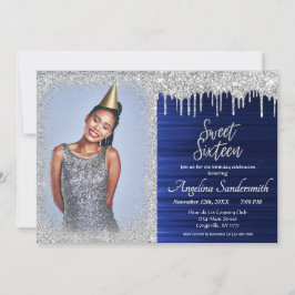 Chic Sweet 16 Silver Blue Glitter Sparkles Inbjudningar