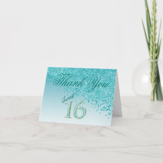 Chic Sweet 16 Teal Blue Glitter Tack (Framsida)