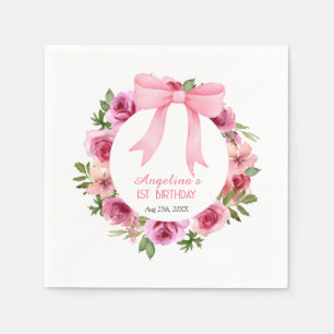 Chic Sweet Rosa Bow Ro Blommigt Birthday Pappersservett
