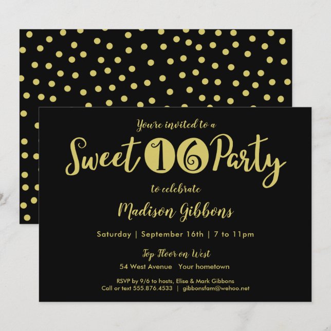 Chic Sweet sixteen 16:e Födelsedagsfest inbjudan (Fram/baksida)