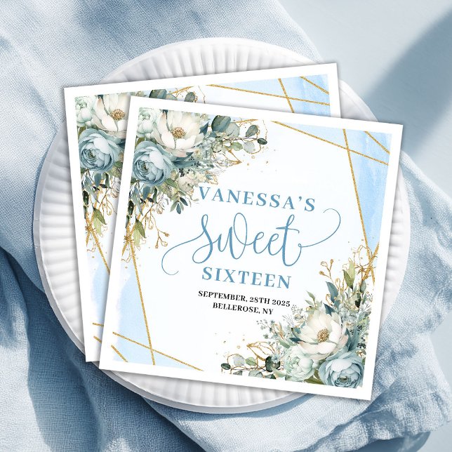 Chic Sweet Sixteen Eucalyptus Frame Table Party  Pappersservett (Chic Sweet Sixteen Eucalyptus Frame Table Party Paper Dinner Napkins)