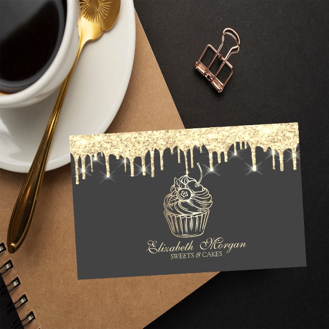 Chic Sweets Cupcake Falska Guld Dropp Bageri Visitkort (Skapare uppladdad)