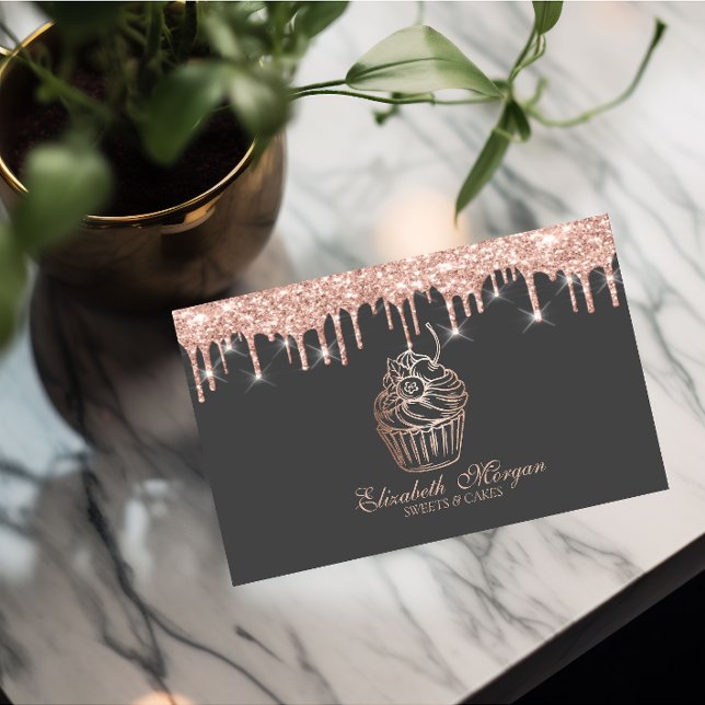 Chic Sweets Cupcake Rose Gold Drips Bageri Visitkort (Skapare uppladdad)