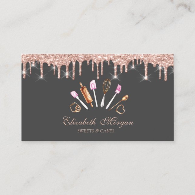 Chic Sweets Cupcake Rose Gold Drips Bageriverktyg Visitkort (Framsida)