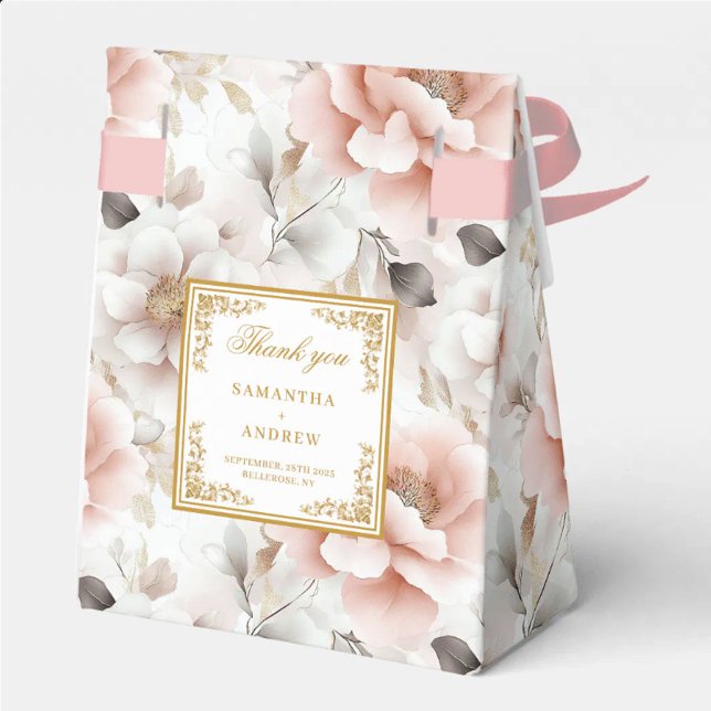 Chic  Tacken i Elfenbenskusten Guld Bröllop Presentaskar (Chic Blush Ivory Gold Wedding Thank You Box)