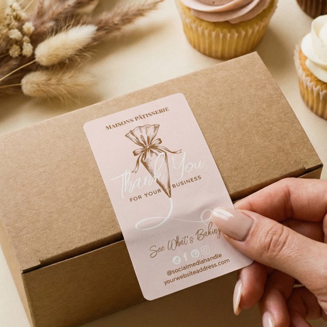 Chic Tackspruta för konditorivaror Beställningslåd Fraktsedel (Chic Thank You Pastry Piping Bag Bakery Order Box Label)