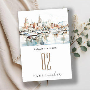 Chic Tampa Florida Skyline Watercolor Bröllop Bordsnummer
