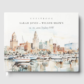 Chic Tampa Florida Skyline Watercolor Bröllop Gästböcker