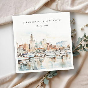 Chic Tampa Florida Skyline Watercolor Bröllop Pappersservett
