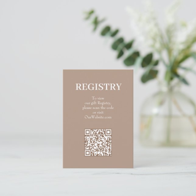 Chic Tan Wedding Registry QR Code Tilläggskort (Stående Fram)