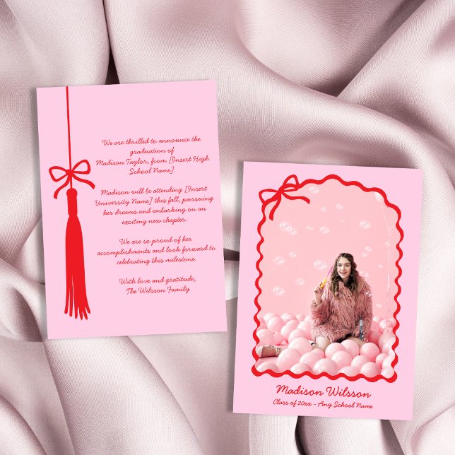 Chic Tassel Bow Grad Photo 2025 Studenten Meddelande (Chic Tassel Bow Grad Photo 2025 Graduation Announcement)