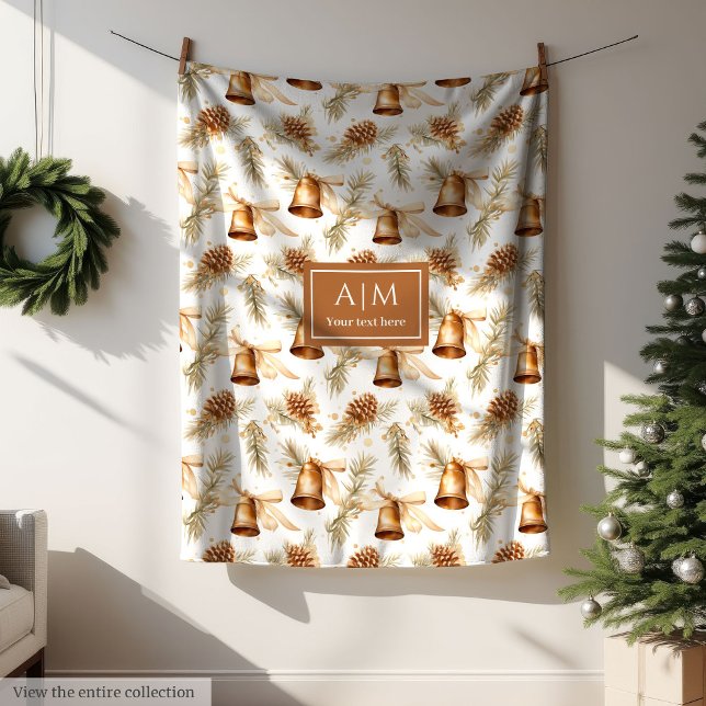Chic taupe watercolor monogram holiday throw  fleecefilt (Chic taupe watercolor monogram holiday throw Fleece Blanket)