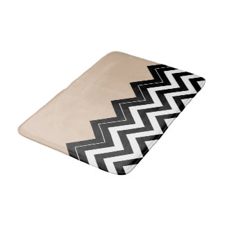 Chic Taupe White Black Zigzag Rand Mönster Badrumsmatta