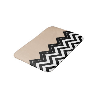Chic Taupe White Black Zigzag Rand Mönster Badrumsmatta