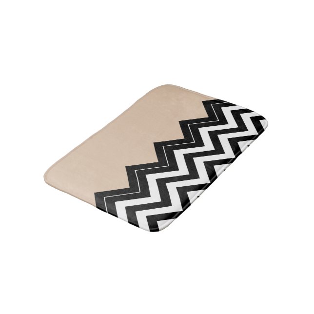 Chic Taupe White Black Zigzag Rand Mönster Badrumsmatta (Vinklad)