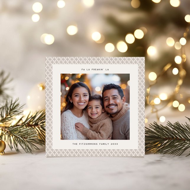 Chic Taupe & White Snowflake Photo jul Card Kort (Neutral Snowflake Modern Square Christmas Card)