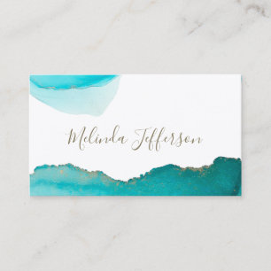 Chic Teal and Guld Abstrakt Bläck Art Visitkort
