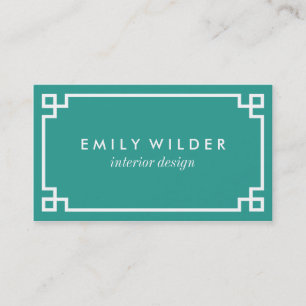 Chic Teal and White Grekiska Nyckel Visitkort
