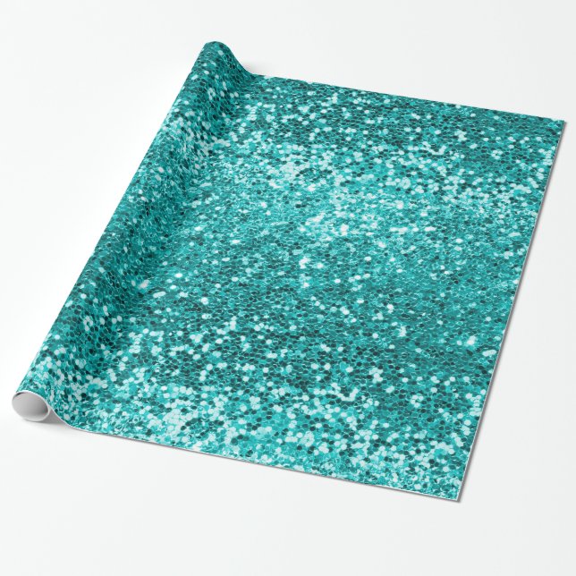 Chic Teal Aqua Glitter Gnistra Luxury Presentpapper (Utrullad)