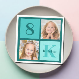 Chic Teal Birthday Party Custom Photo Collage Pappersservett