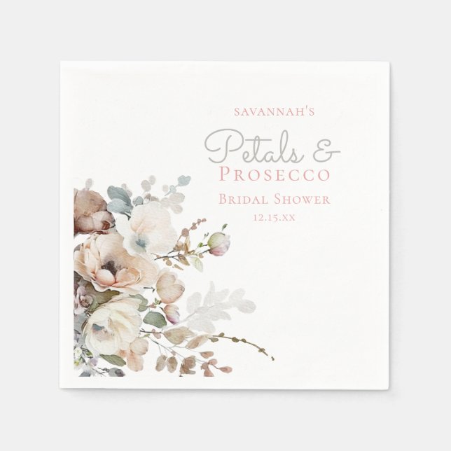 Chic Teal Blommor och Prosecco Blommig Bröllopsfes Pappersservett (Framsidan)