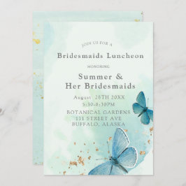 Chic Teal Blue Butterflies Bridesmaids Luncheon Inbjudningar
