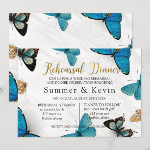 Chic Teal Blue Payed Butterfly Rehearsal Middag Inbjudningar