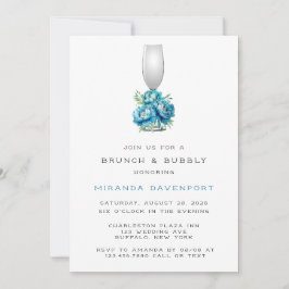 Chic Teal Blue Peony Flower Brunch & Bubly Inbjudningar