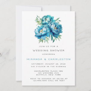 Chic Teal Blue Peony Flower Möhippa Inbjudningar
