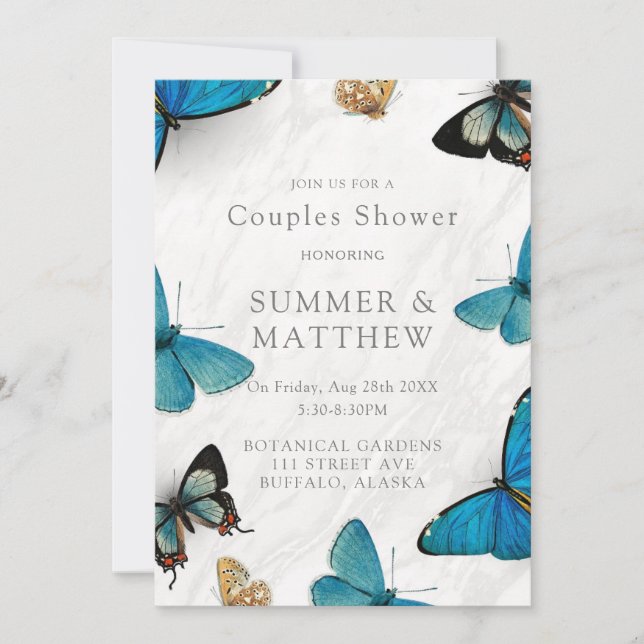 Chic Teal Blue Watercolor Butterfly Par Shower Inbjudningar (Framsida)
