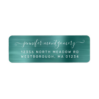 Chic Teal Brushed Metall Returadress Etikett