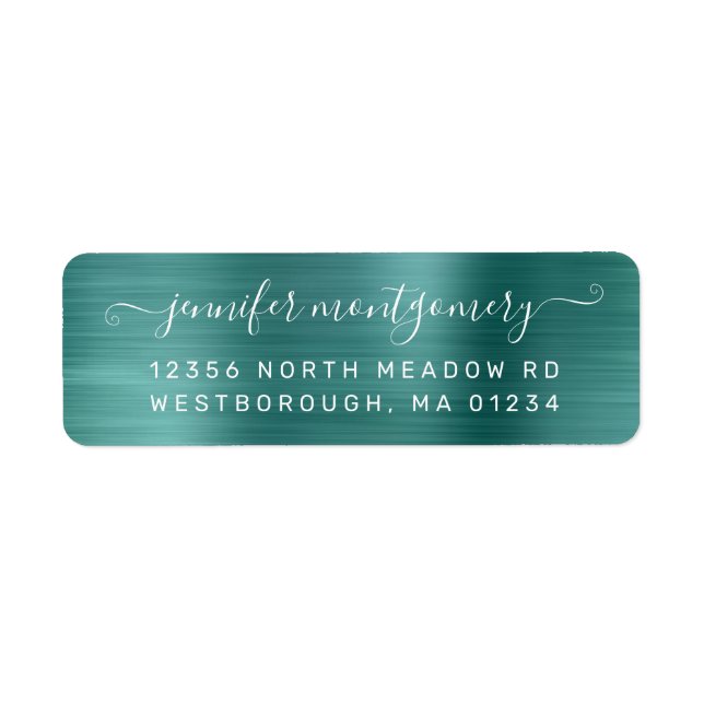 Chic Teal Brushed Metall Returadress Etikett (Framsidan)